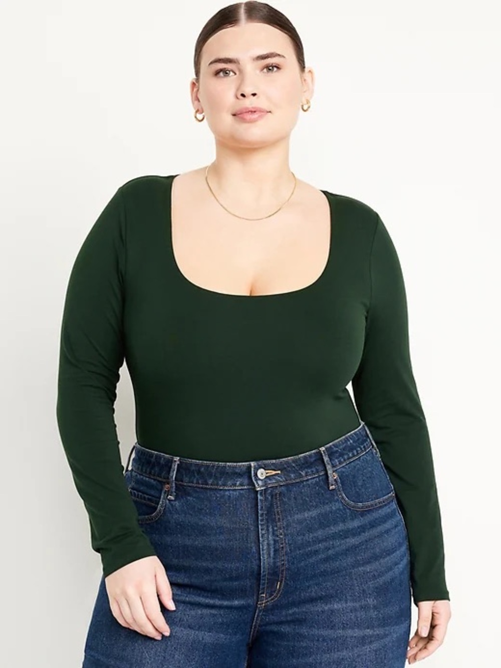 OLD NAVY Double-Layer Scoop-Neck Bodysuit in Green - XXL